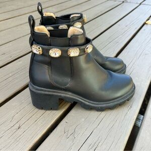 Steve Madden Black Ankle Boots with Gold Accents